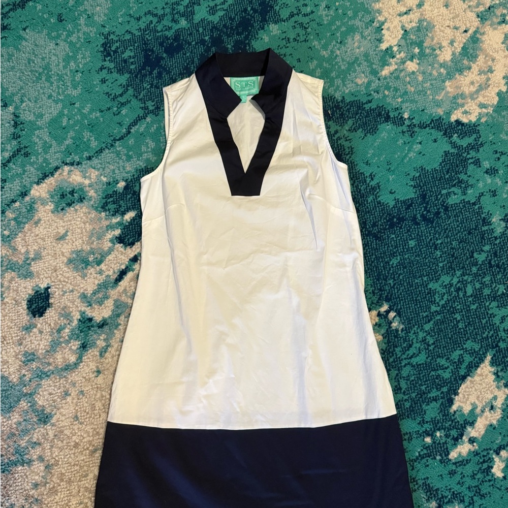 Sail to Sable Navy and White Sleeveless Dress